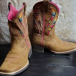 Ariat Kids Boots with Brown and Pink Accents